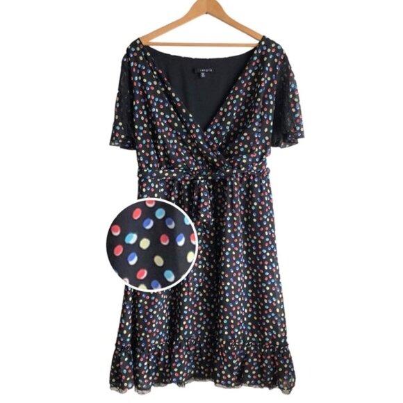 Sangria Polka Dot Dress Size 16W Lace Flutter Sleeve - Picture 2 of 16